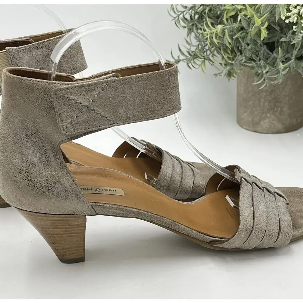Paul Green Metallic leather Coco huarache Stacked heels Sandals Us‎ Sz 10/UK 7.5